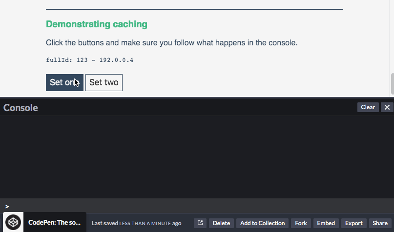 An animation that showcases caching of the dependencies when using computed props.